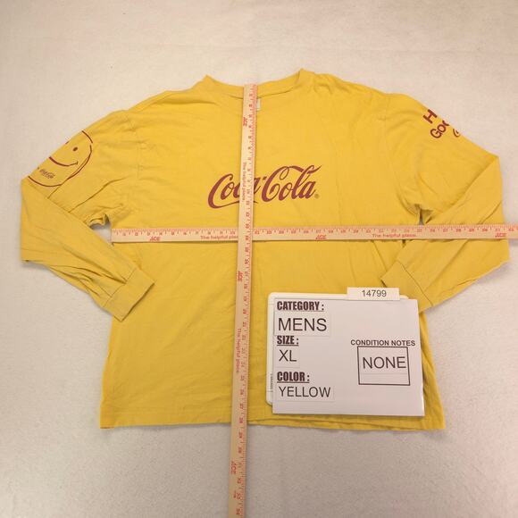 Coca Cola Long Sleeve Crew Neck Casual Graphic T-Shirt Mens Size XL Yellow - Picture 5 of 9